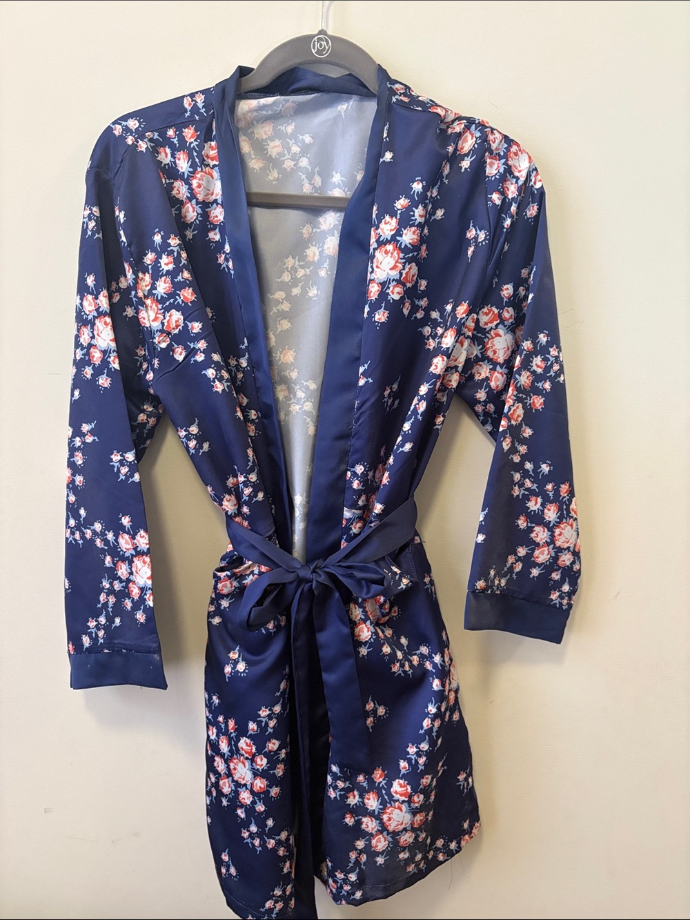 Morgan Lane Navy Floral Satin Kimono Robe fab fit fun